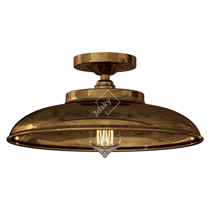 Industrial Brass Dome Flush Mount 3D model image 1