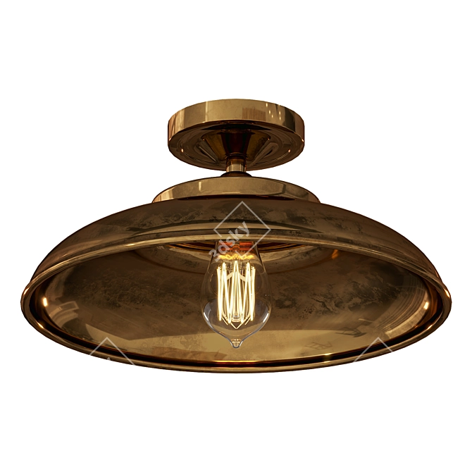 Industrial Brass Dome Flush Mount 3D model image 3