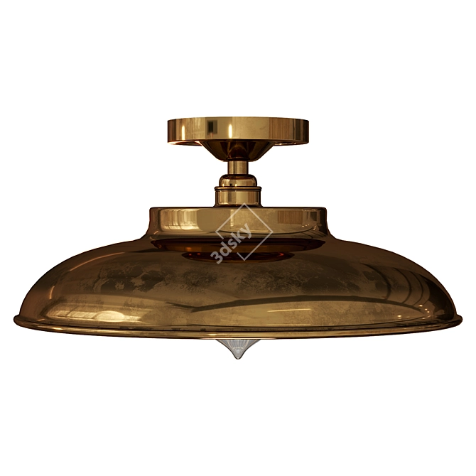 Industrial Brass Dome Flush Mount 3D model image 5