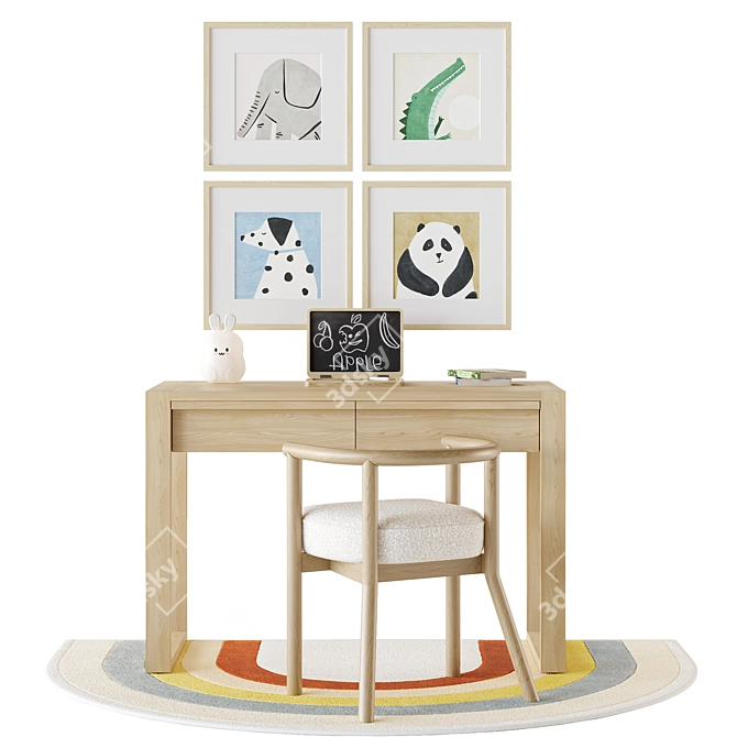 Kid's Wood Desk & Chair: Gemini and White Horse 3D model image 1