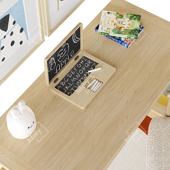 Kid's Wood Desk & Chair: Gemini and White Horse 3D model image 3