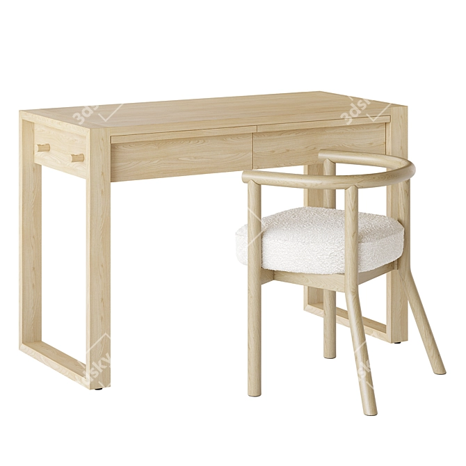 Kid's Wood Desk & Chair: Gemini and White Horse 3D model image 5