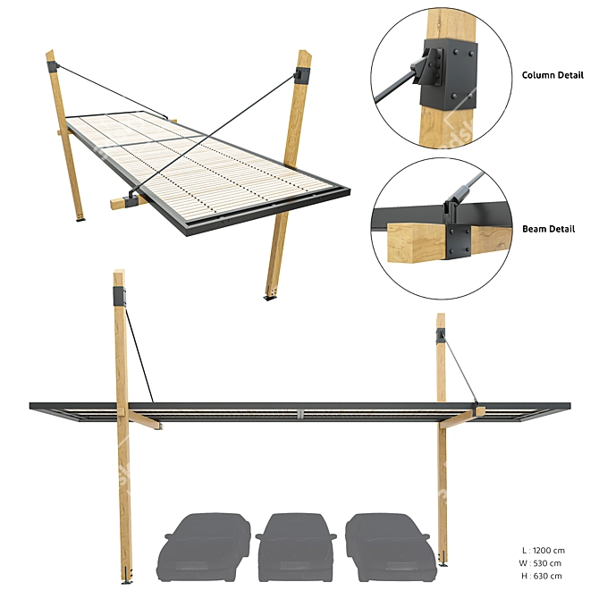 Modern Expandable Wooden Canopy 3D model image 4