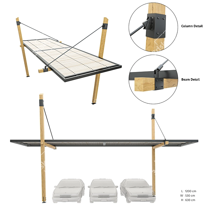 Modern Expandable Wooden Canopy 3D model image 6