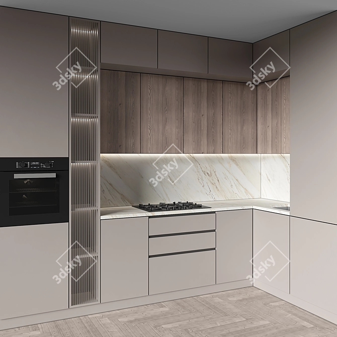 Modular Kitchen Modern Design Set 3D model image 1