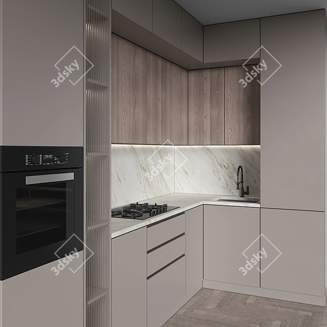 Modular Kitchen Modern Design Set 3D model image 4