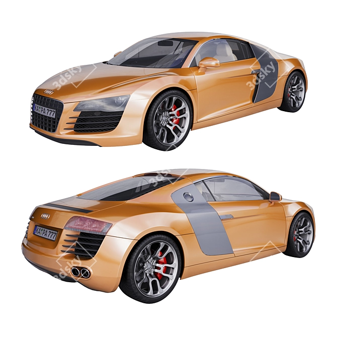 Orange Audi R8 Sports Car 3D model image 1