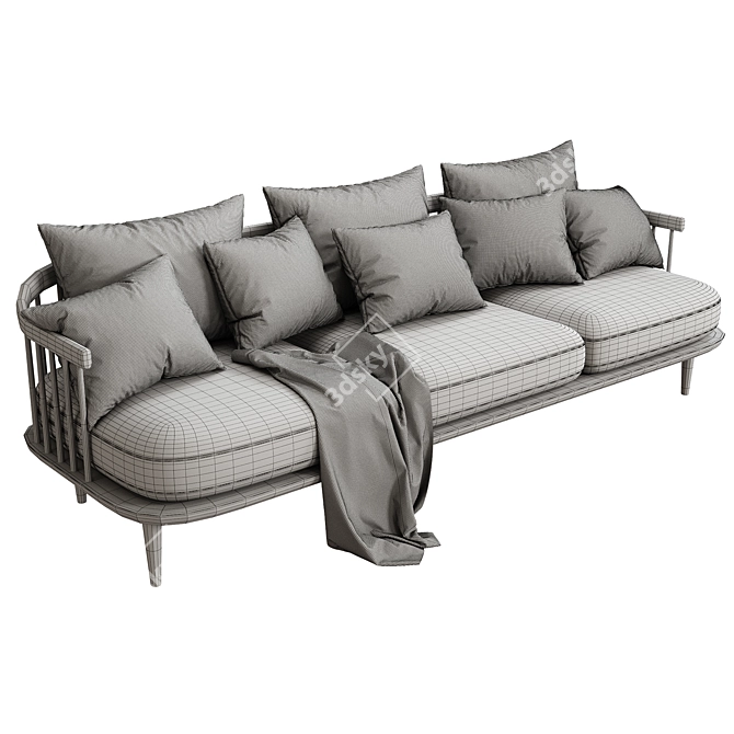 Modern 3 Seater Fabric Sofa 3D model image 5