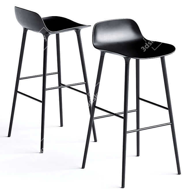 Modern Black Steel Bar Stool 3D model image 1