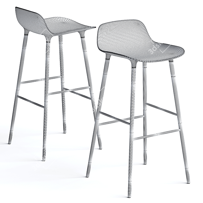 Modern Black Steel Bar Stool 3D model image 2