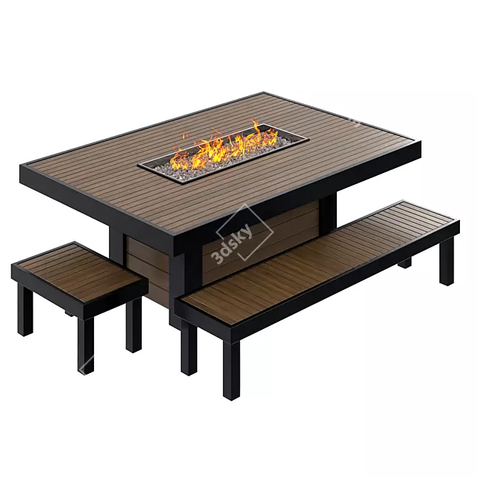 Outdoor Gas Fire Table with Benches 3D model image 1