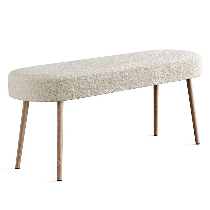 Beech Bench Upholstered in Boucle Fabric 3D model image 1