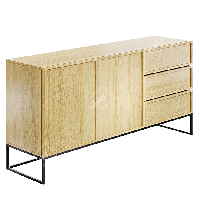 Modern Oak Steel Sideboard 3D model image 1