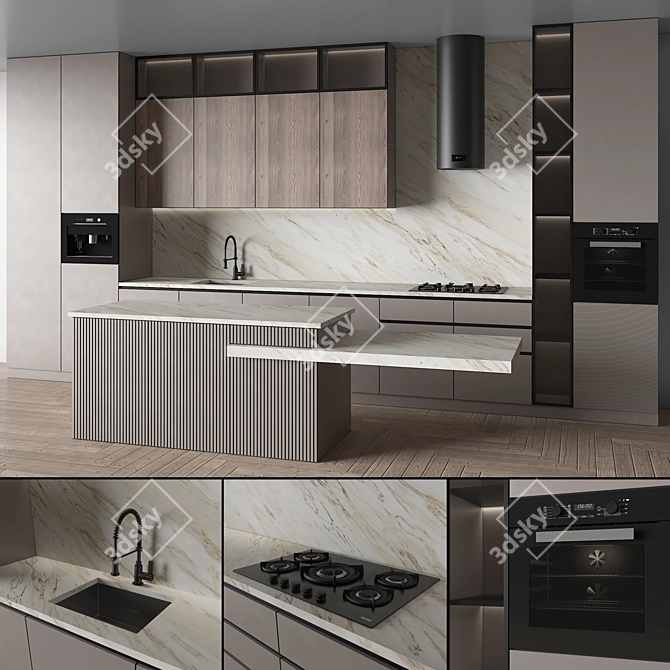 Sleek Modern Kitchen 3D Model 3D model image 1