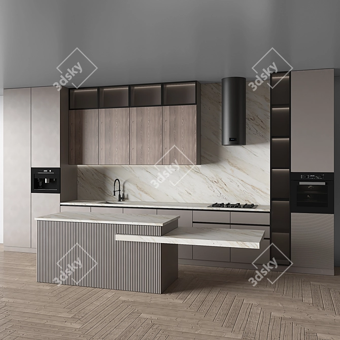 Sleek Modern Kitchen 3D Model 3D model image 2