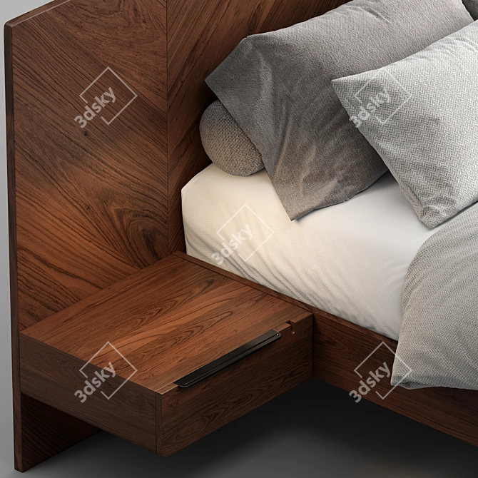 Modern Walnut Queen Bed Set 3D model image 3