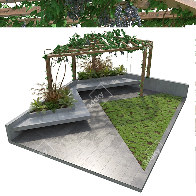 Pergola Backyard with Crape Vine 3D model image 1