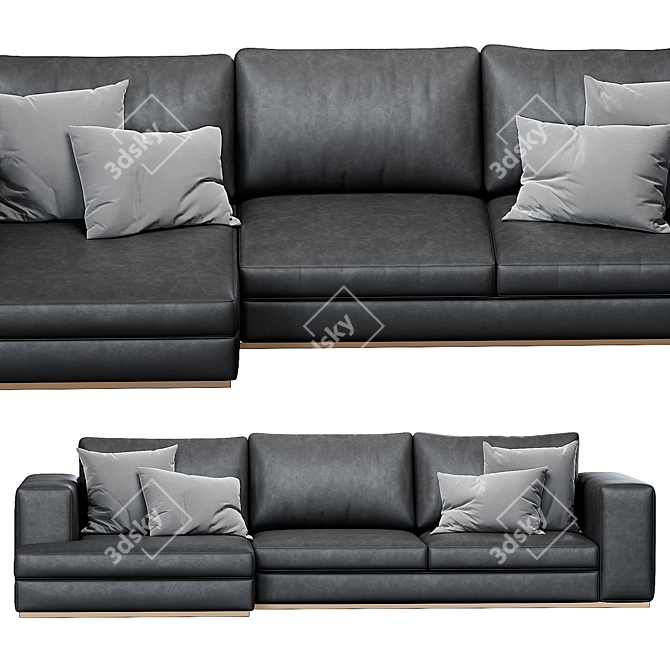 Modern Upholstered 3-Seater Sofa 3D model image 2