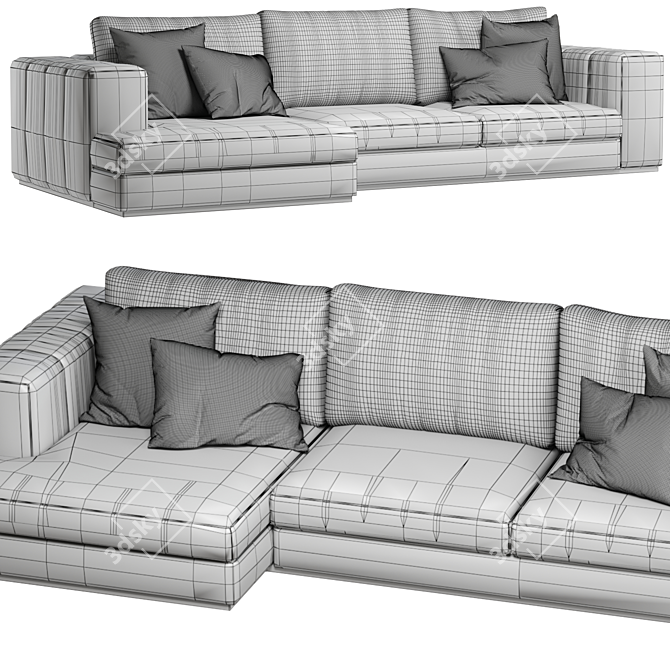 Modern Upholstered 3-Seater Sofa 3D model image 3