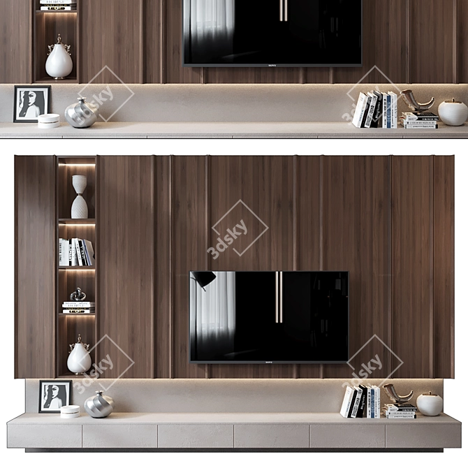 Modern TV Wall Decor Shelf 3D model image 1