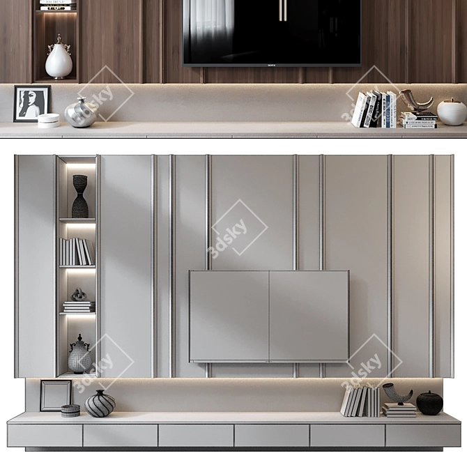 Modern TV Wall Decor Shelf 3D model image 2