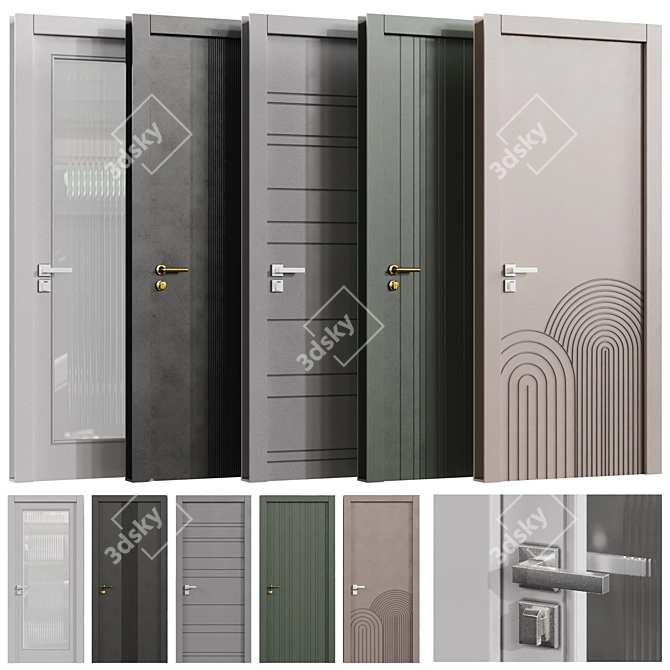 Modern Linea Wood Metal Doors 3D model image 1