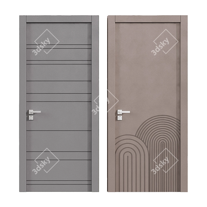 Modern Linea Wood Metal Doors 3D model image 2