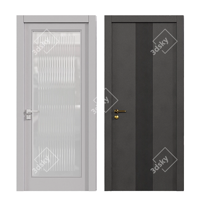 Modern Linea Wood Metal Doors 3D model image 3