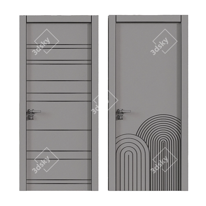 Modern Linea Wood Metal Doors 3D model image 6