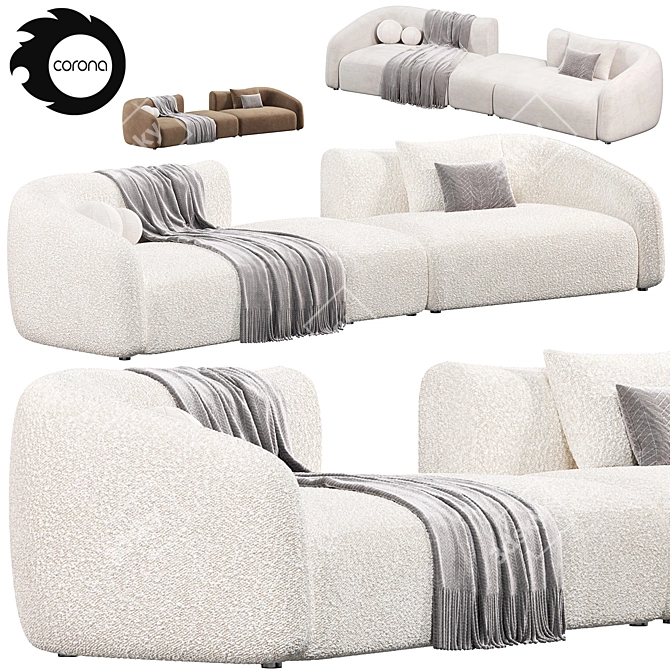 Plush 3-Seater Sofa with Ottoman 3D model image 1