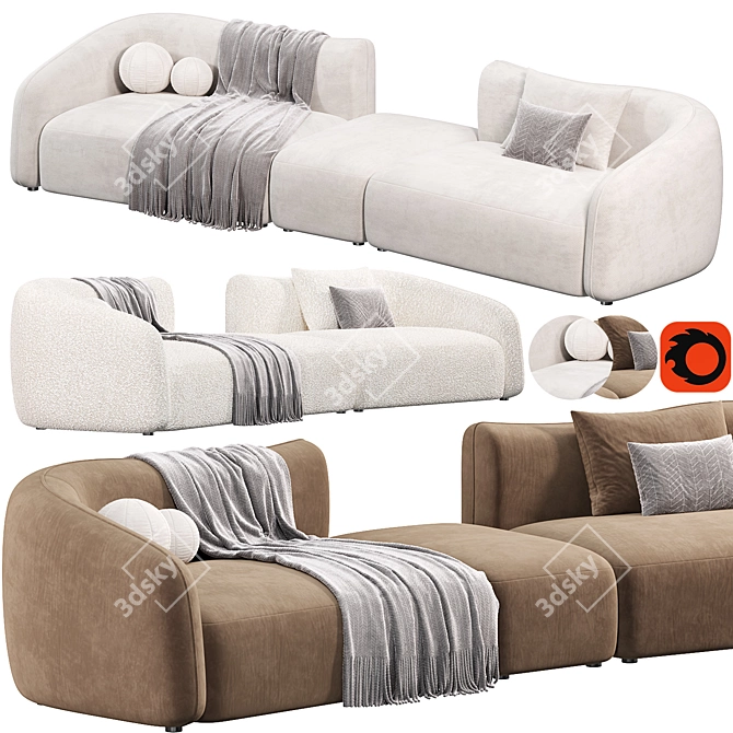 Plush 3-Seater Sofa with Ottoman 3D model image 2