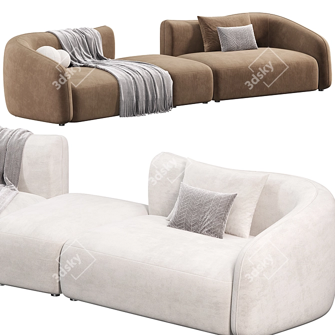 Plush 3-Seater Sofa with Ottoman 3D model image 3