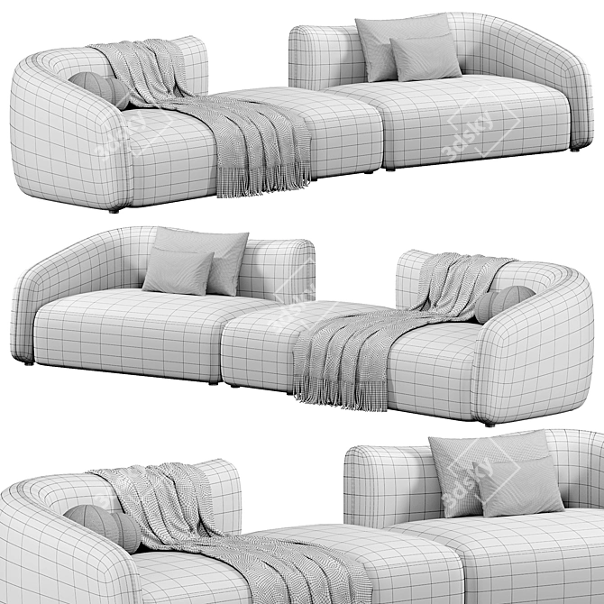 Plush 3-Seater Sofa with Ottoman 3D model image 4