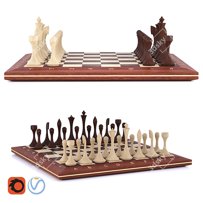 Handmade Chess Board, Wood Textures 3D model image 1