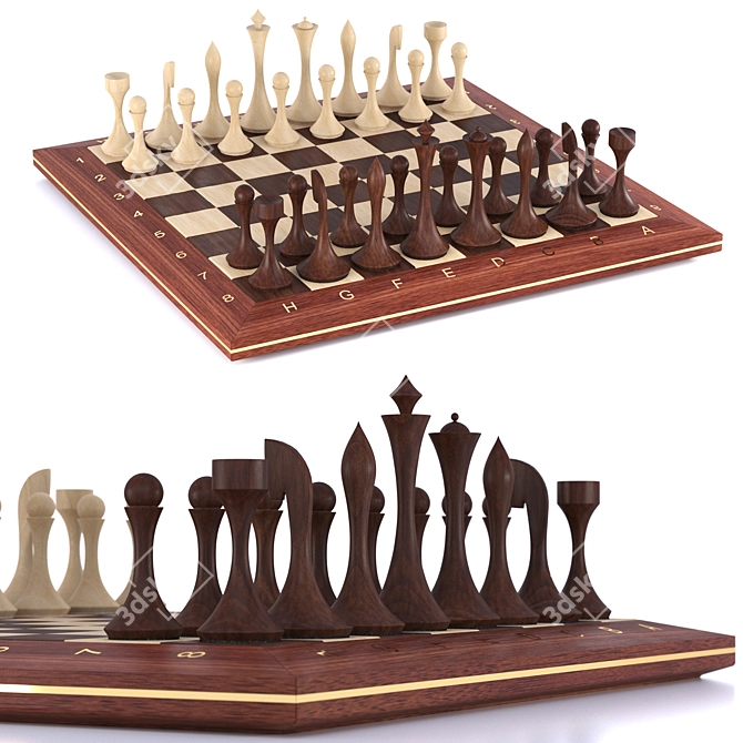 Handmade Chess Board, Wood Textures 3D model image 2