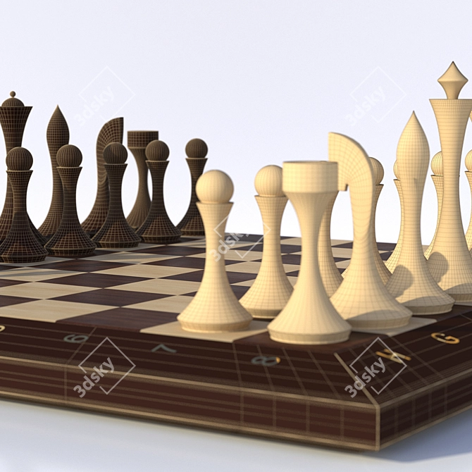 Handmade Chess Board, Wood Textures 3D model image 7