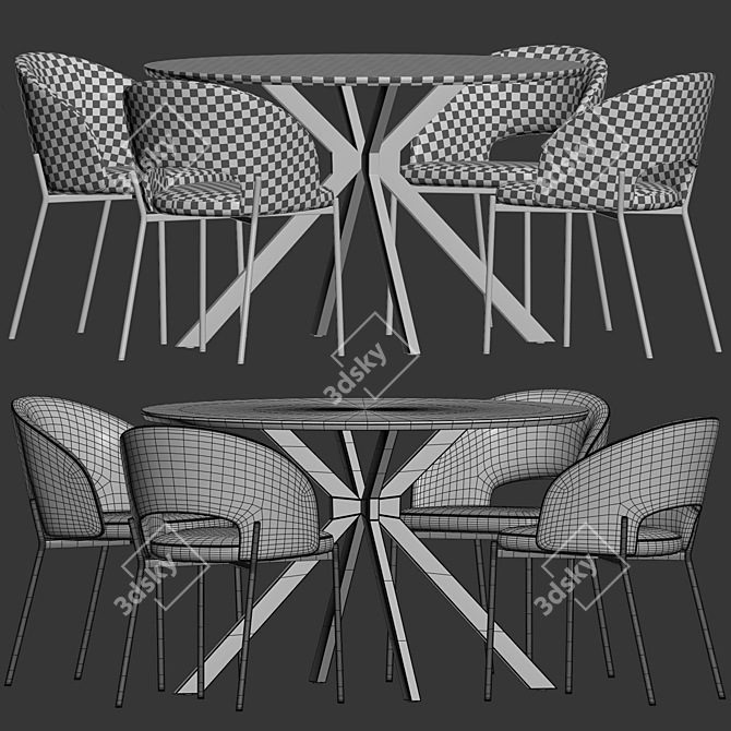 Modern Velvet Upholstered Dining Set 3D model image 2