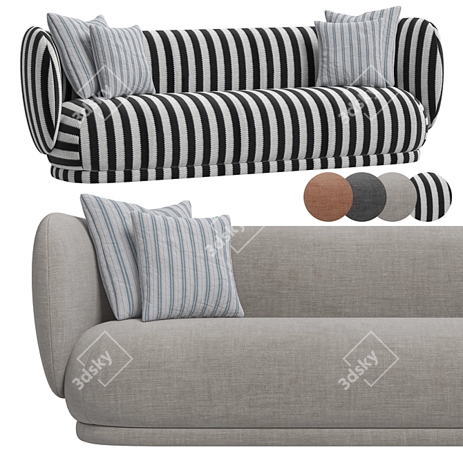 Modern White Curly Square Sofa 3D model image 1