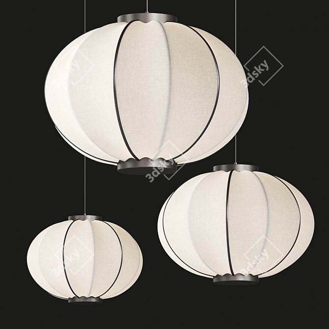 Chinese Lantern Handmade Fabric Chandelier 3D model image 2