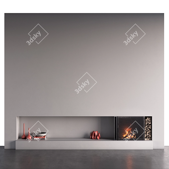 Decorative Wall with Fireplace 3D model image 1