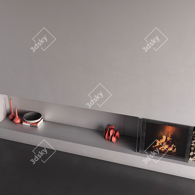 Decorative Wall with Fireplace 3D model image 3