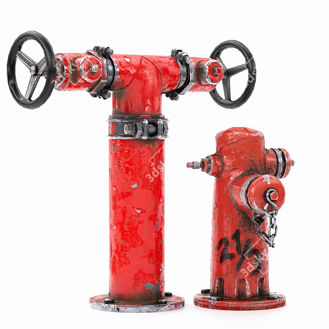 Urban Rusty Hydrants 3D Model 3D model image 1