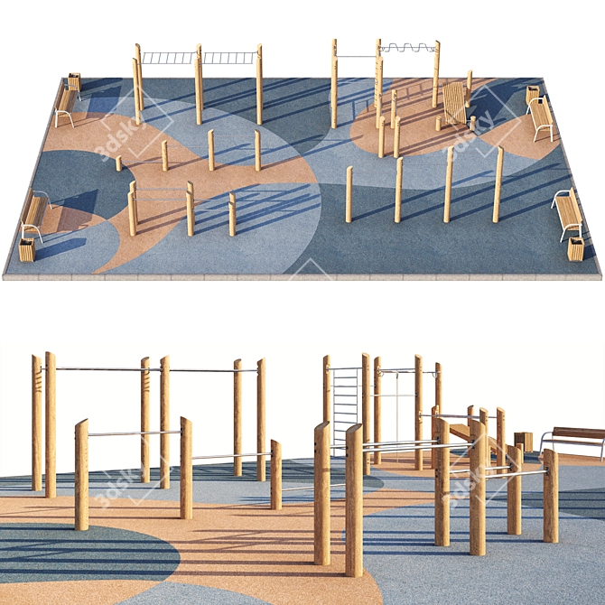 Eco Style Outdoor Gym Playground 3D model image 4