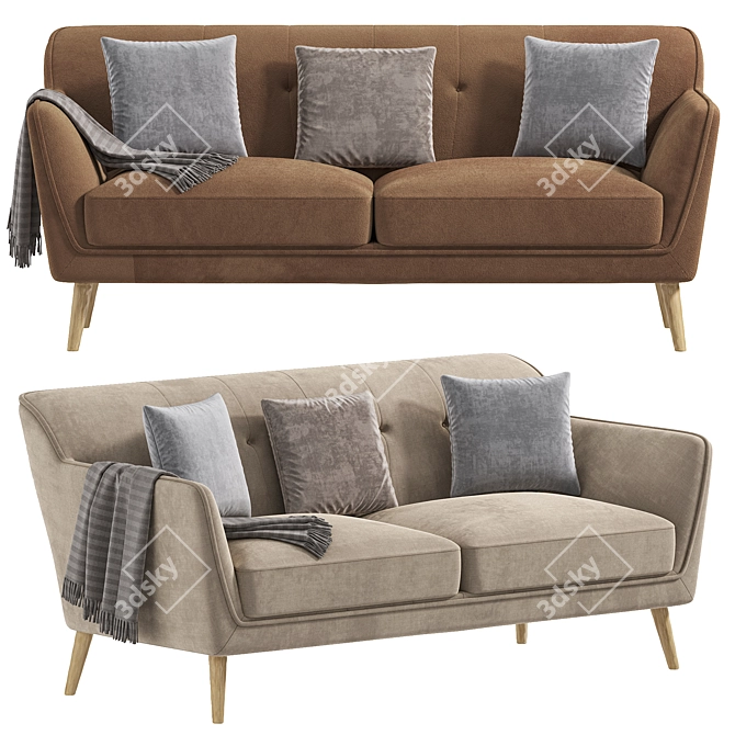 Modern Mustard 3-Seater Sofa 3D model image 1