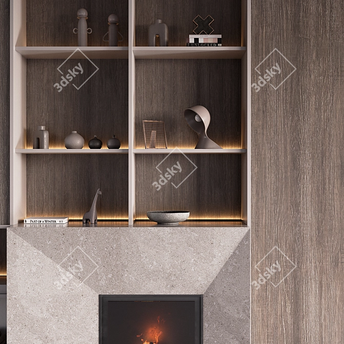 Monochromatic Fireplace Wall Composition 3D model image 3