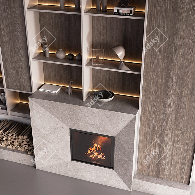 Monochromatic Fireplace Wall Composition 3D model image 6