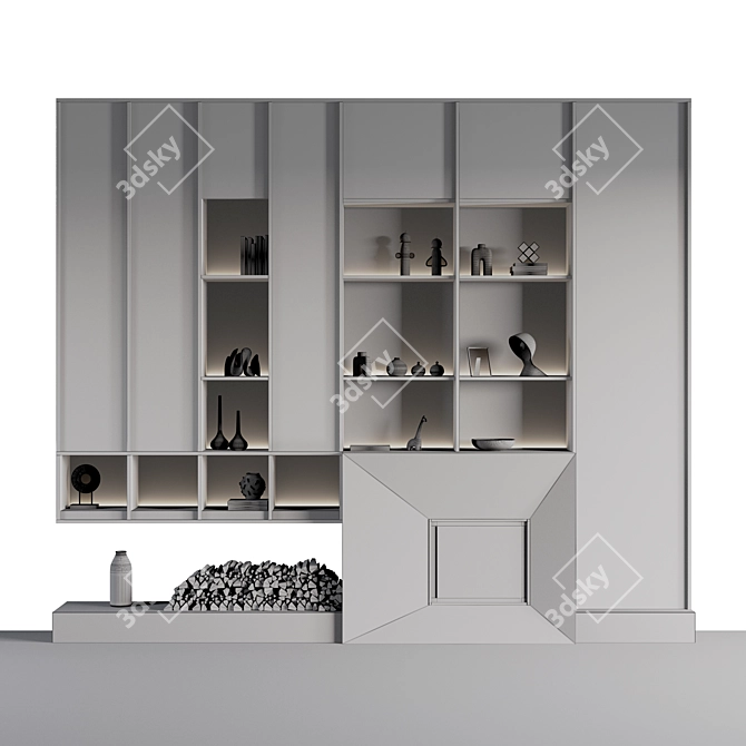 Monochromatic Fireplace Wall Composition 3D model image 7