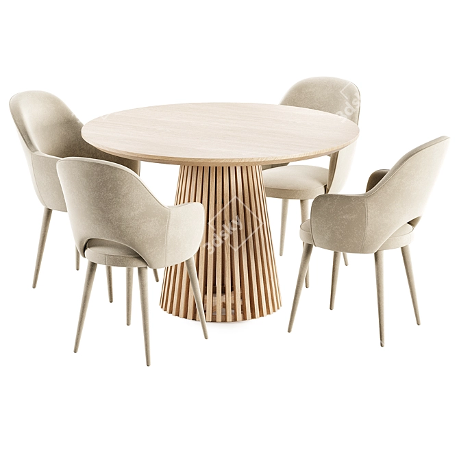 Modern Teak Dining Set Design 3D model image 2