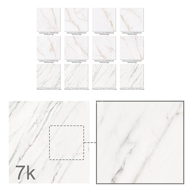 Marble Texture Set - Gold & White 3D model image 3