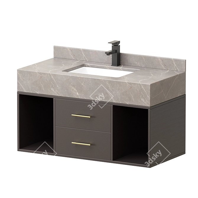 Stone Vessel Sink Floating Vanity 3D model image 1